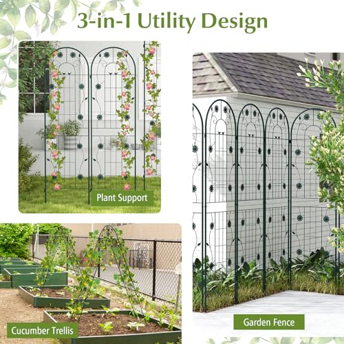 COSTWAY 2/4 Pack Garden Trellis, 180/220 x 50cm Galvanized Steel Trellis for Climbing Plants Rose Vines Cucumber Tomato, Rustproof Decorative Garden Fence Barrier Border (180 x 50cm, 4 Pack, Green)