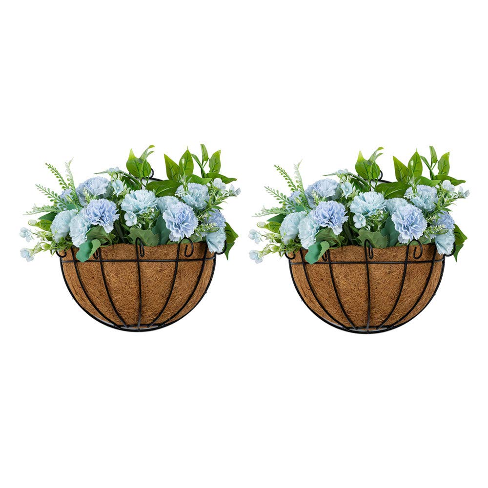 NUPTIO 2 Pcs Wall Planter Outdoor Hanging Wall Planters Wire Artificial Hanging Baskets for Plants Outdoor Hanging Pots for Plants with Hanging Basket Liner, Flower Pot Hanger Hanging Basket Holder