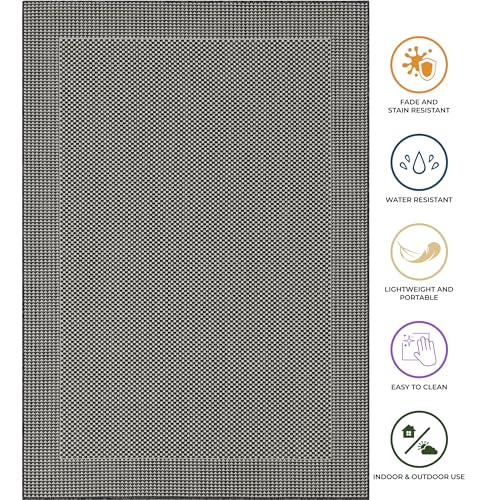 HomeArt Outdoor Rugs | Easy-Cleaning Indoor & Outdoor Area Rugs for Porch, Deck, Balcony, Garden, Picnic, Kitchen, Hallway | UV & Weather-Resistant Large Patio Rug Mats | Anthracite Cream 160 x 230 cm