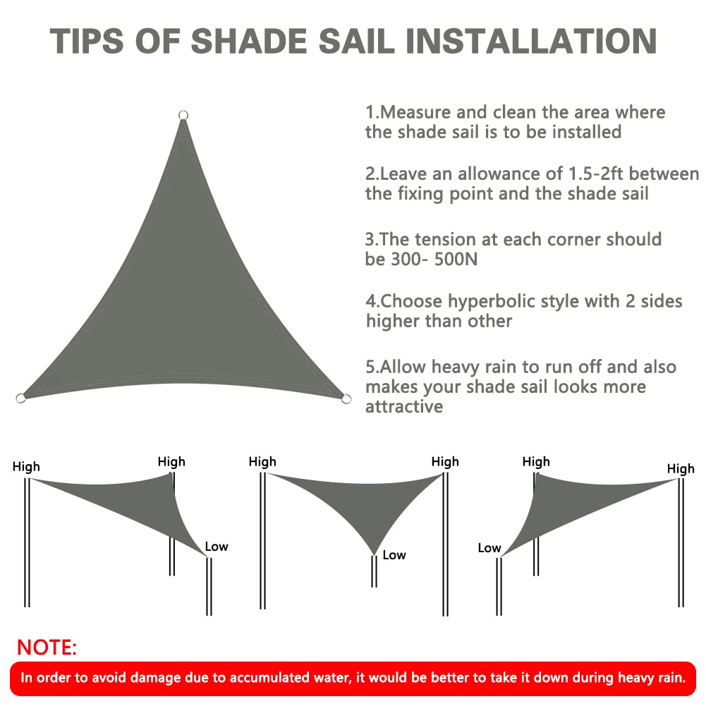 OFFCUP Sun Shade Sail, 2x2x2m Awning Canopy, 160gsm Waterproof Shade Sail Garden Sun Sail Patio Canopy 95% UV Block with Free Rope, for Outdoors, Garden, Patio, Yard, Party (Grey)