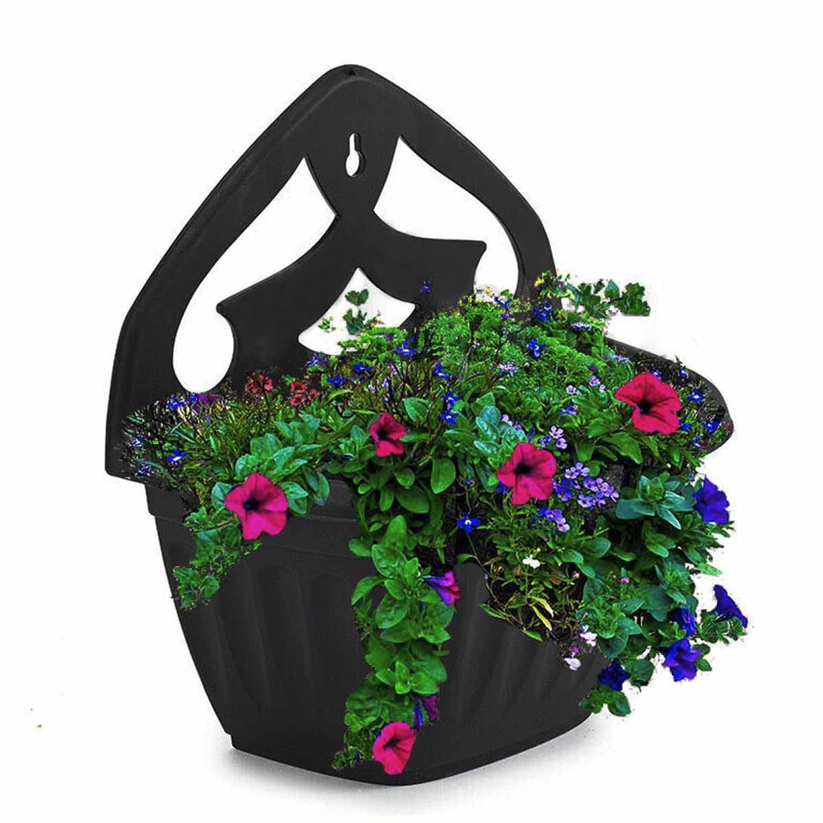 HOMION Athens wall flower planter Garden plant wall mount basket 32cm (Black, 6)