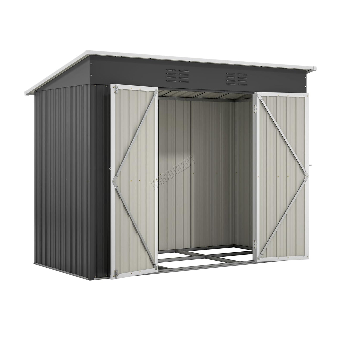 BIRCHTREE Garden Shed Metal Pent Roof 4FT X 8FT Outdoor Storage With Free Foundation Anthracite and White