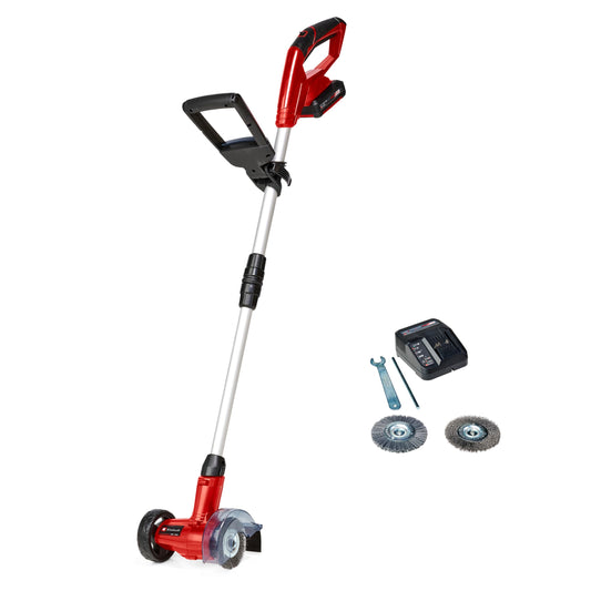 Einhell Power X-Change 18V Cordless Grout Cleaner With Battery and Charger - Adjustable Telescopic Long Handle, Replaceable Brushes (Nylon And Steel Included) - GE-CC 18 Li Patio Cleaning Kit