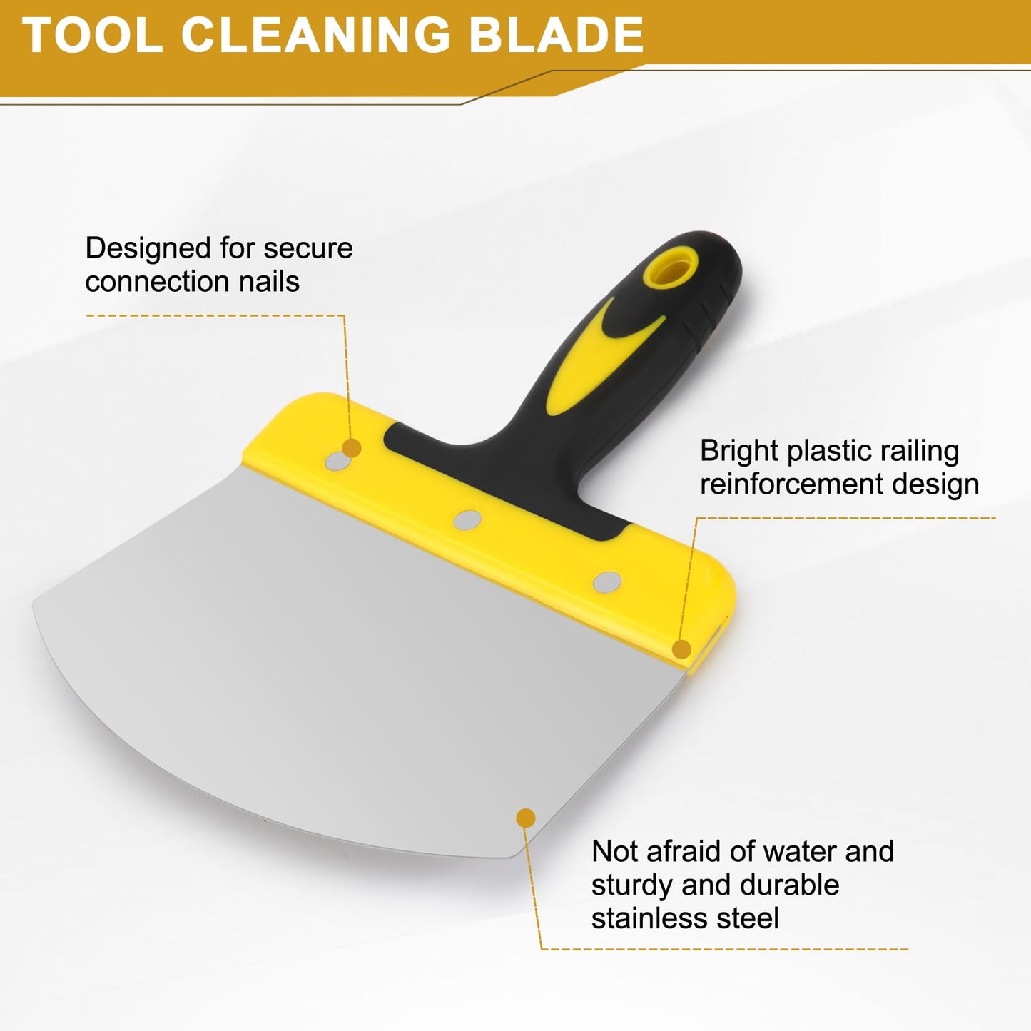 Ocnvlia Scrapers 2PCS Bucket Scoop for Drywall, Plaster Stainless Steel Bucket Scoop - 6.5 Inch Curved Contoured Blade for Paint, Mortar- Yellow