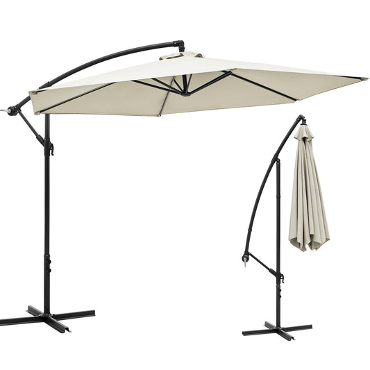 Vivo Technologies 3m Cantilever Garden Parasol, Banana Patio Umbrella Freestanding Parasol Hanging Parasol with Crank Handle and Tilt for Outdoor Garden and Patio Sun Shade Cream