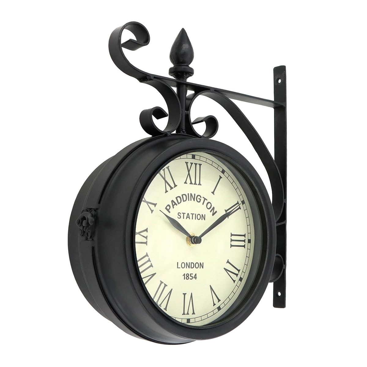 Charles Bentley Paddington Outdoor And Indoor Double Sided Wall Clock, Black, Analogue Design, Plastic, Metal, Quiet Ticking, Roman Numerals, Vintage, Patio Clock, Living Room, Kitchen (32x27x9.5cm)