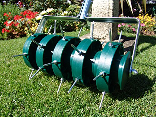 Greenkey Rolling Lawn Aerator, Manual 300mm Spiked Roller, Green, Mixed Materials, Compact Style