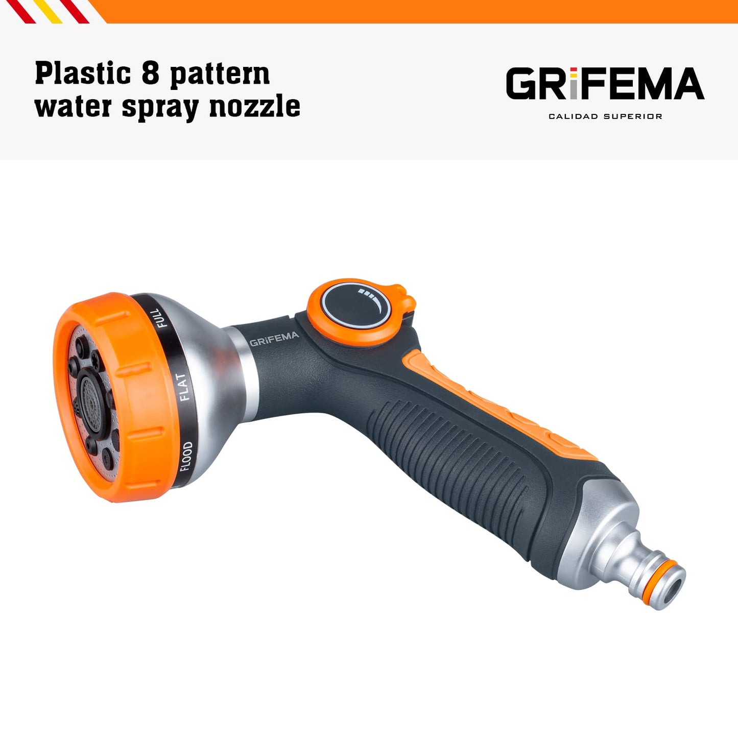 GRIFEMA GE1303 Garden Hose Pipe Spray Gun, 8 Adjustable Patterns Nozzles, High Pressure Garden Sprayer For Lawn & Garden Watering Equipment, Orange/Black