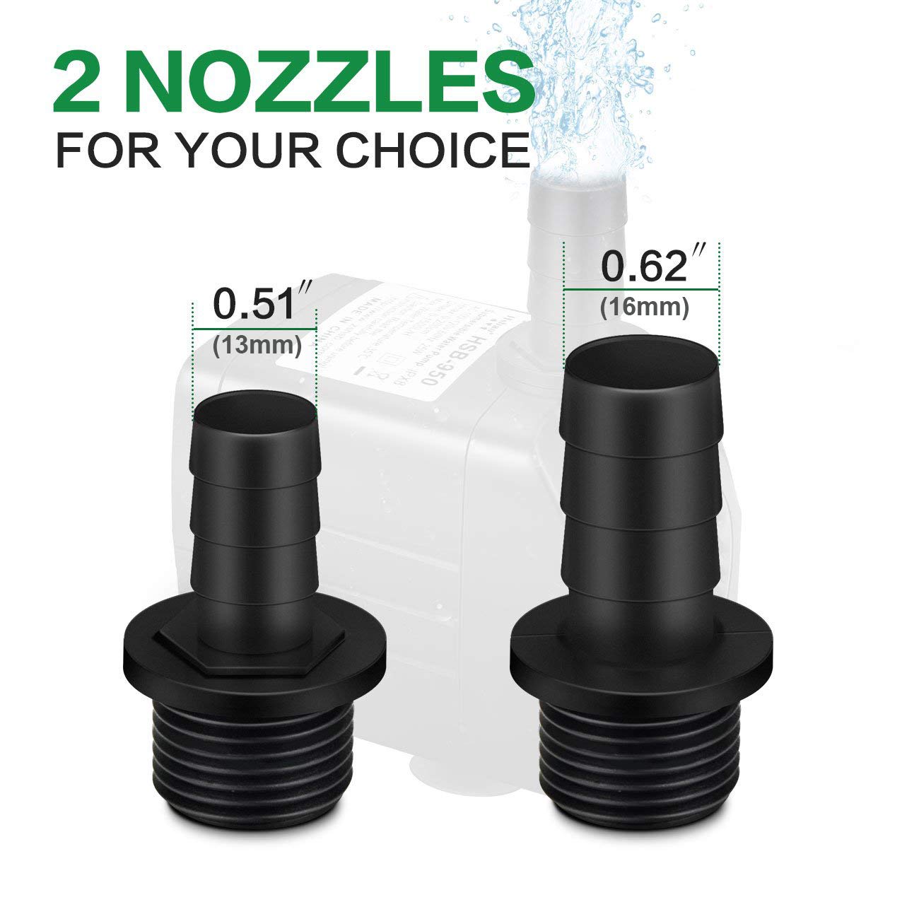 Powcan Water Pump Submersible Water Pump 400Gph 1500L/H Ultra-Quiet 25W Fountain Pond Aquarium Fish Tank Pump with 48 Hours Anti Dry Burning, 6.9ft(2.1m) High Lift, 6.56ft(2m) Power Cord, 2 Nozzles