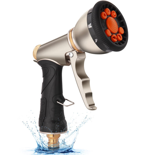 OFFCUP Hose Spray Gun, 9 Modes, Metal Body, Zinc Alloy, Globe Valve, 1/2 Inch Connection, Ideal for Gardening, Cleaning & Washing