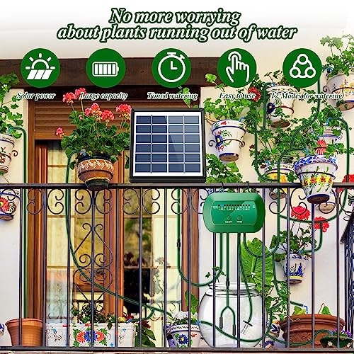 AnseTo Solar Irrigation System,Solar Drip Irrigation Kit with 15 Drippers,Solar Watering System DIY Automatic Watering System for Garden,Plant,Greenhouse,Terrace,Eco-Friendly and Energy-Saving, 2w