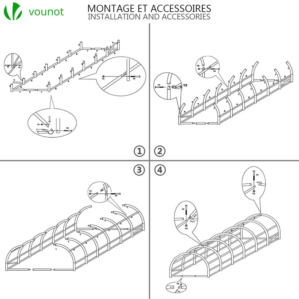 VOUNOT® Polytunnel Greenhouse 4x3x2m 12m² Poly Tunnels Gardening Walk In Pollytunnel Tent with Steel Frame