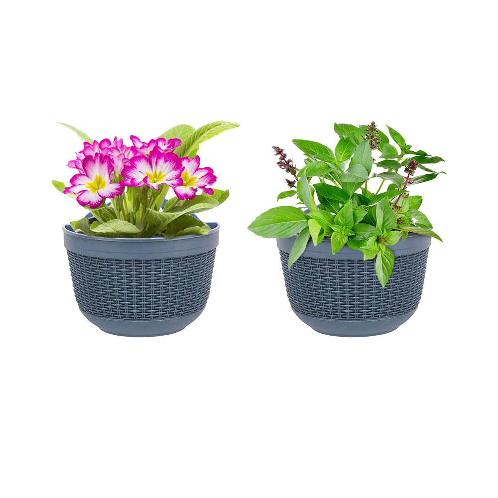 Set of 2 Pcs Hanging Planters Outdoor Hanging Basket Plastic Flower Pot Plants Holder Hanger for Balcony Fence Wall Mounted Planters Hanging Fence Planters with Drainage and 4 Hooks (F)