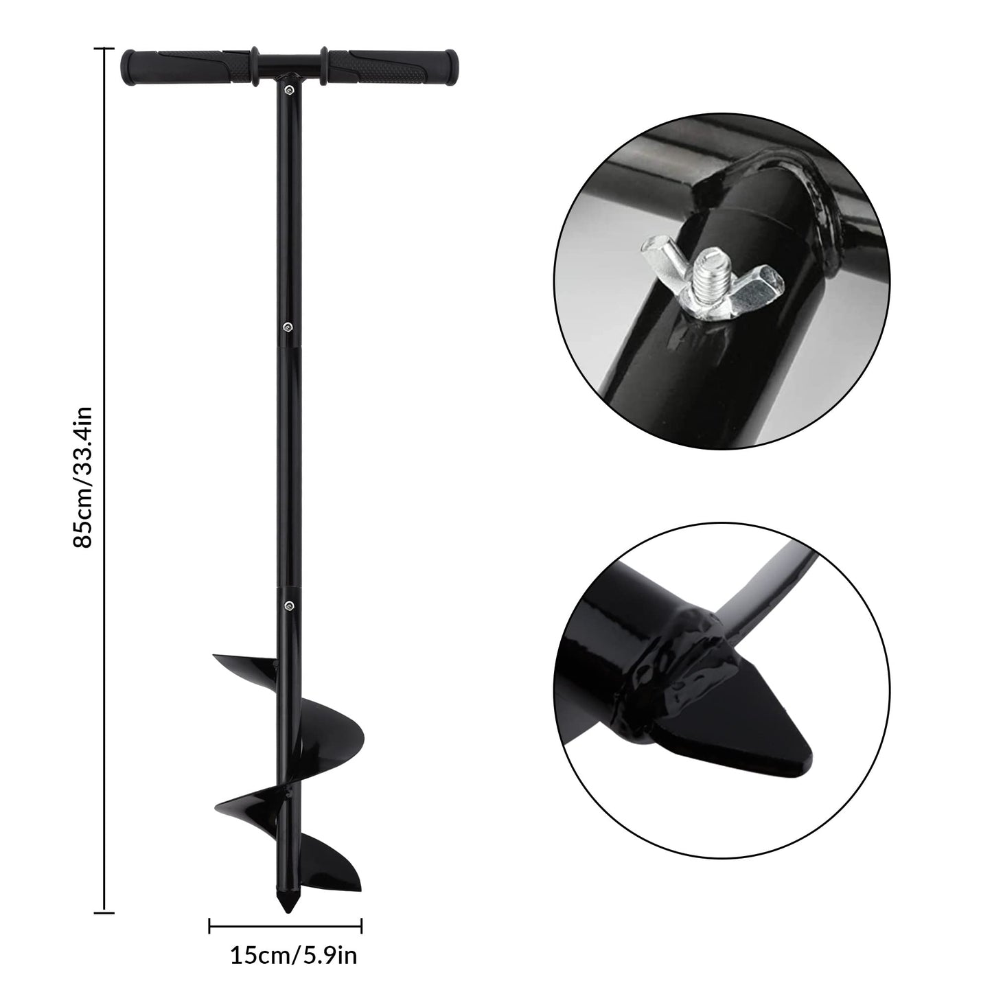 Garden Earth Auger Set, Ø150mm Auger Post Hole Digger with Non-Slip Handle, Fence Post Auger Garden Auger Spiral Drill Rapid Planter with Tool for Planting Trees, Deep Cultivating