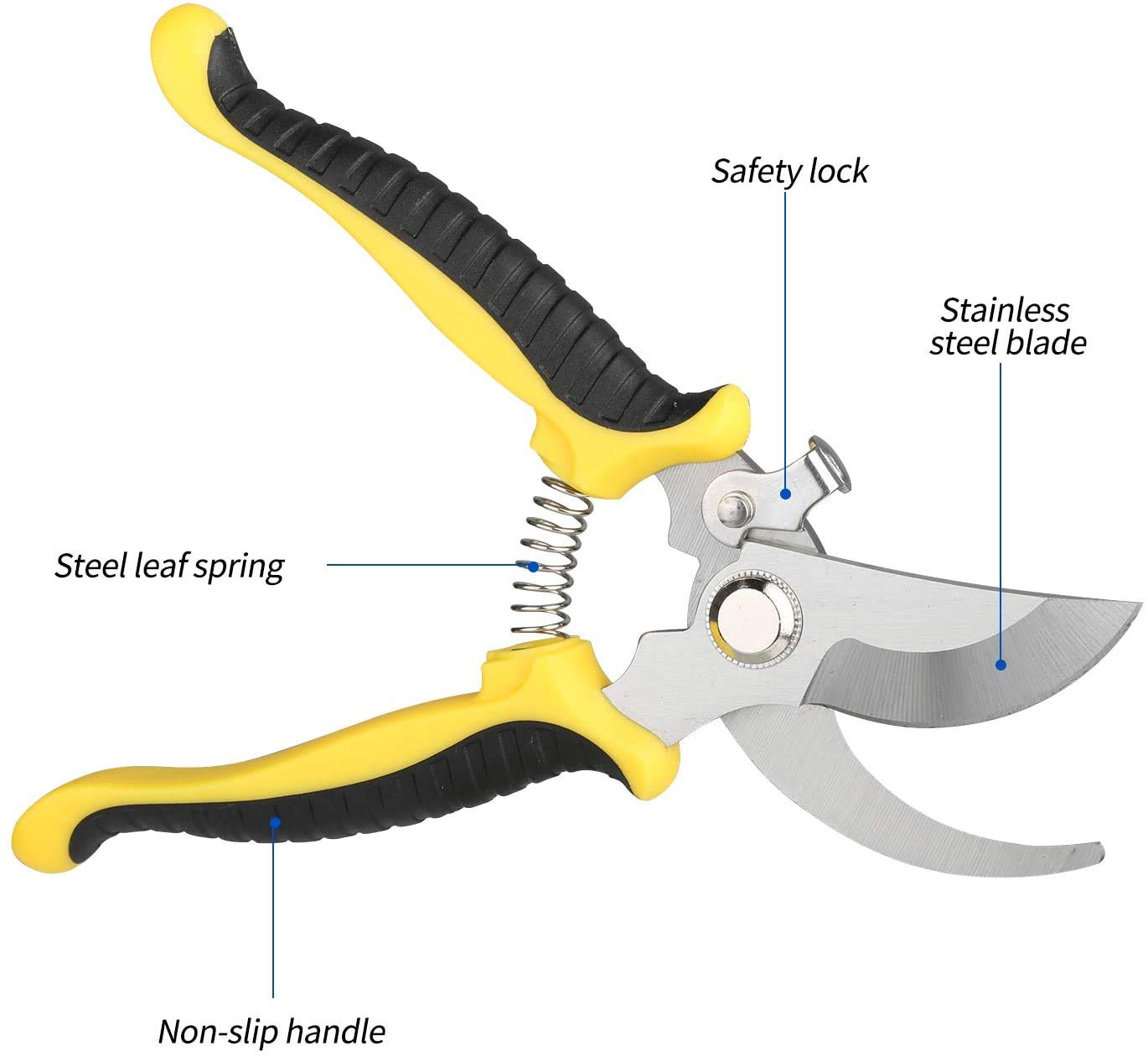 VPMeetx Secateurs Pruning Scissors - Professional High Carbon Alloy Steel Garden Shears Bypass Pruning Shears Lightweight Hand Pruner with Locking Mechanism (Yellow Secateurs)