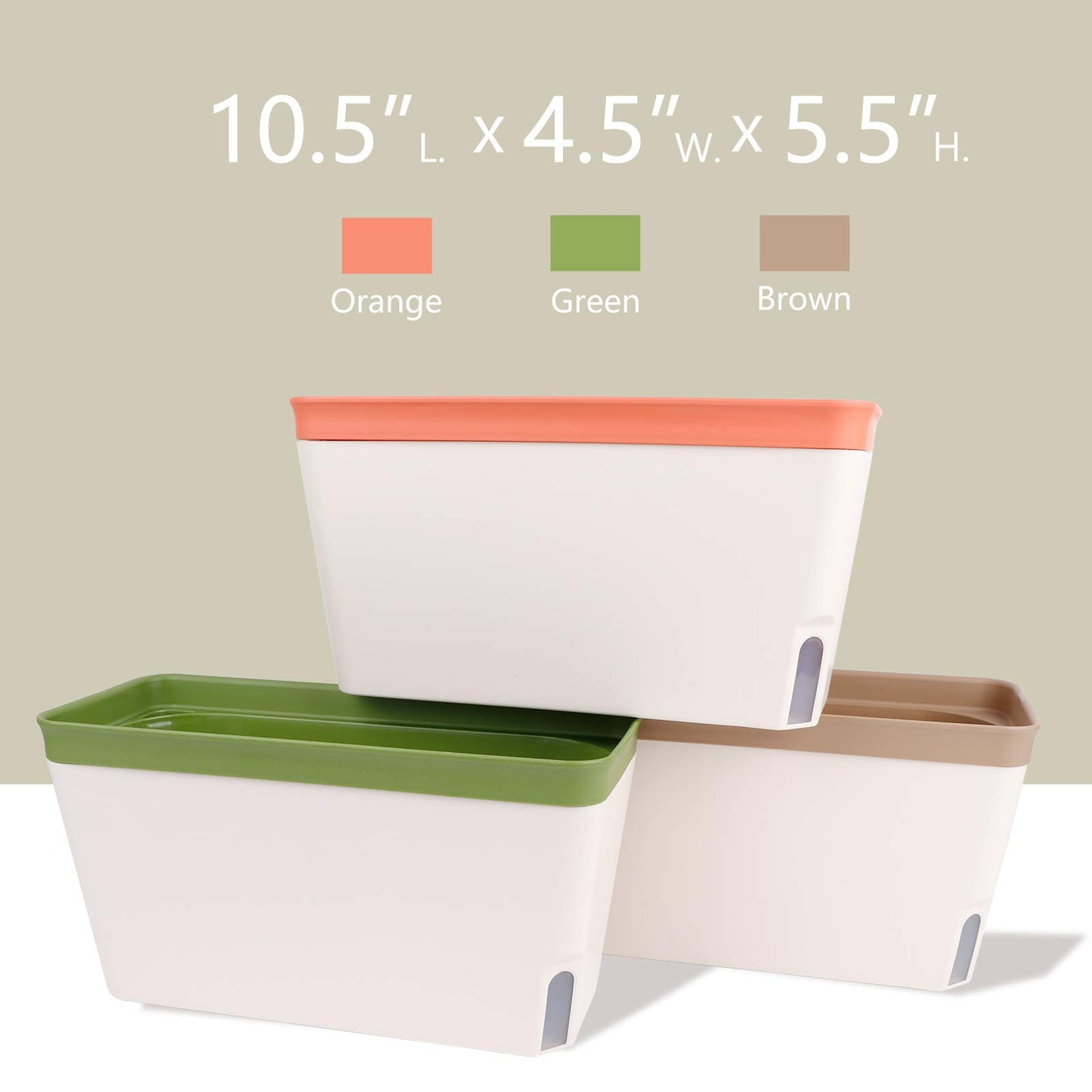 GUDELAK Windowsill Herb Planter Box Indoor Set of 3, 10.5 Inch Self Watering Planter Pots with Visual Water Level Window, Modern Plastic Plant Pots for Herbs, Vegetables, Succulents Plants