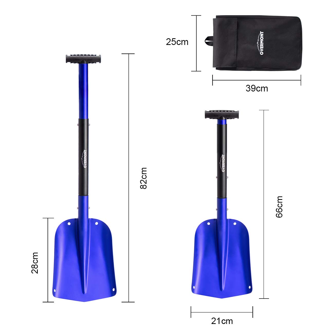Overmont Retractable Snow Shovel with Ice Scraper Aluminum Lightweight Utility Portable Collapsible Shovel Mud for Car, Camping, and Garden Blue