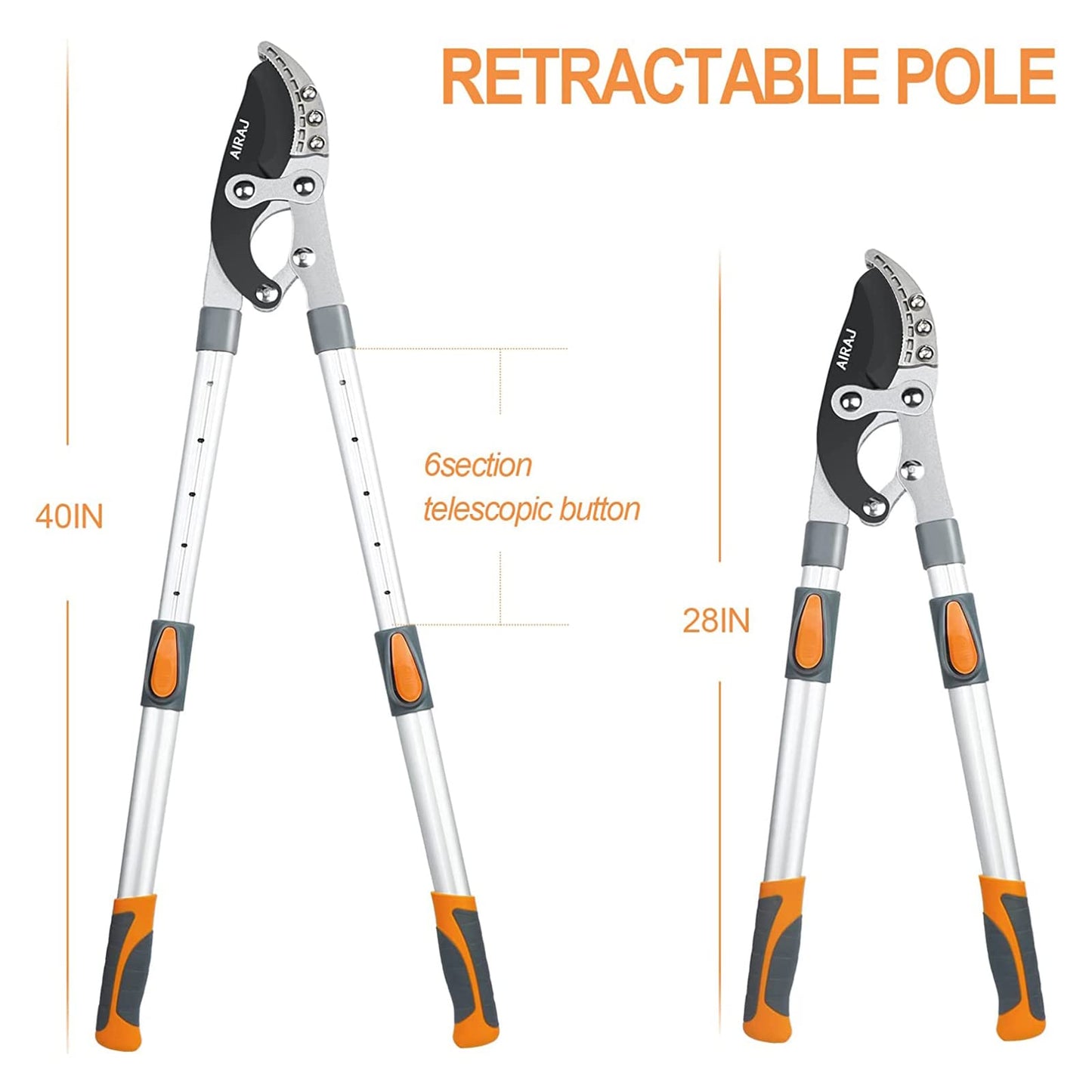 AIRAJ Telescopic Loppers 70-103CM, Loppers Heavy Duty, with Replacement Blades,SK-5 Steel Blade and Teflon-Coated,Six-Way Adjustable Handle,Professional Tree Loppers