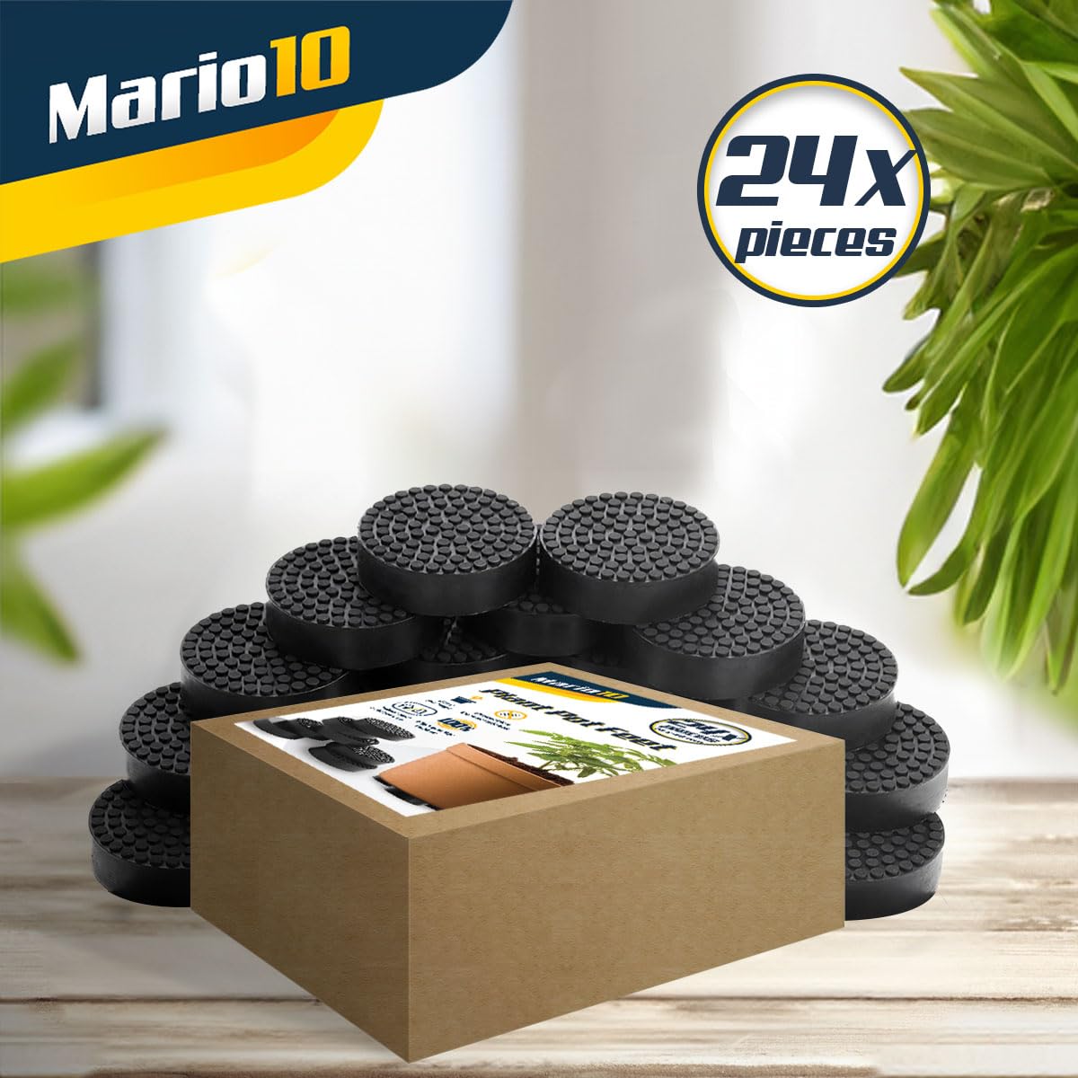 Mario10 PACK OF 24 Invisible Pot feet for outdoor and indoor plant pots and flowers, solid rubber pot feet with enhanced non-slip surface grip, PACK OF 24.