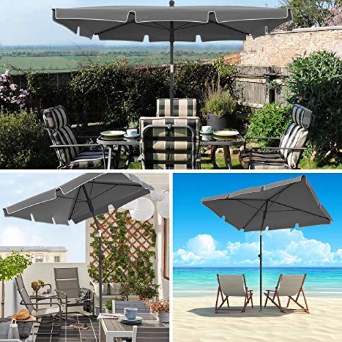VOUNOT® Garden Parasol, Tilt Balcony Umbrella with Cover, Sun Shade for Outdoor, Garden, Balcony, Patio, Beach, 200 x 125 cm Rectangular UV 50-, Grey