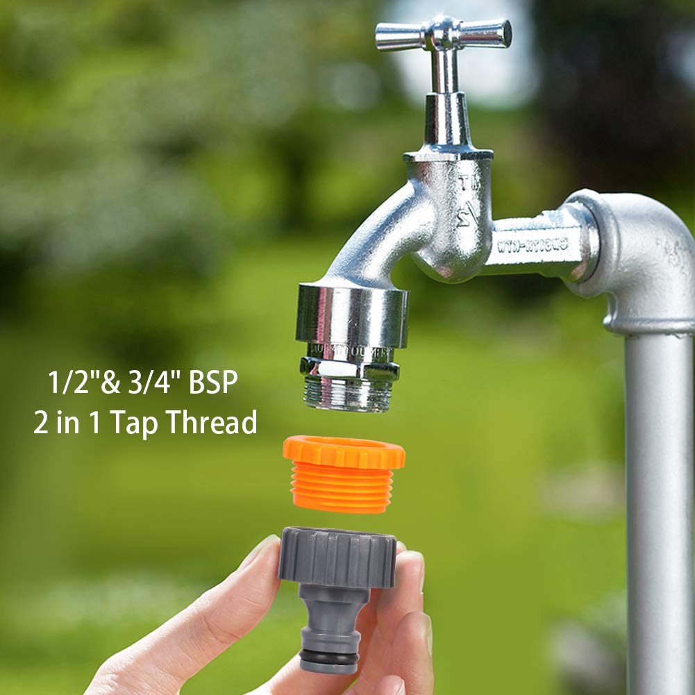 Onarway 4 Pack Plastic Garden Hose Fitting Set Pipe Tap Connector Kit, a 1/2" Hose End Adapter, a Water-stop Connector, a 1/2"&3/4" 2 in 1 Faucet Adapter, a Repair Connector, for PVC 1/2" DN15 Hose