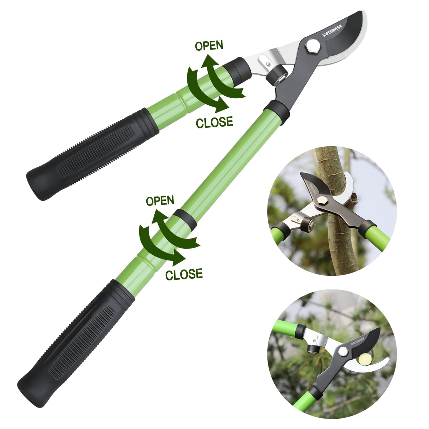 GARDENWORK Telescopic Bypass Loppers 43-58cm,Non-Stick Coating,SK5 Sharp Blade,Cutting Diameter: 3 cm,Garden Tree Loppers for Pruning Fresh Branches
