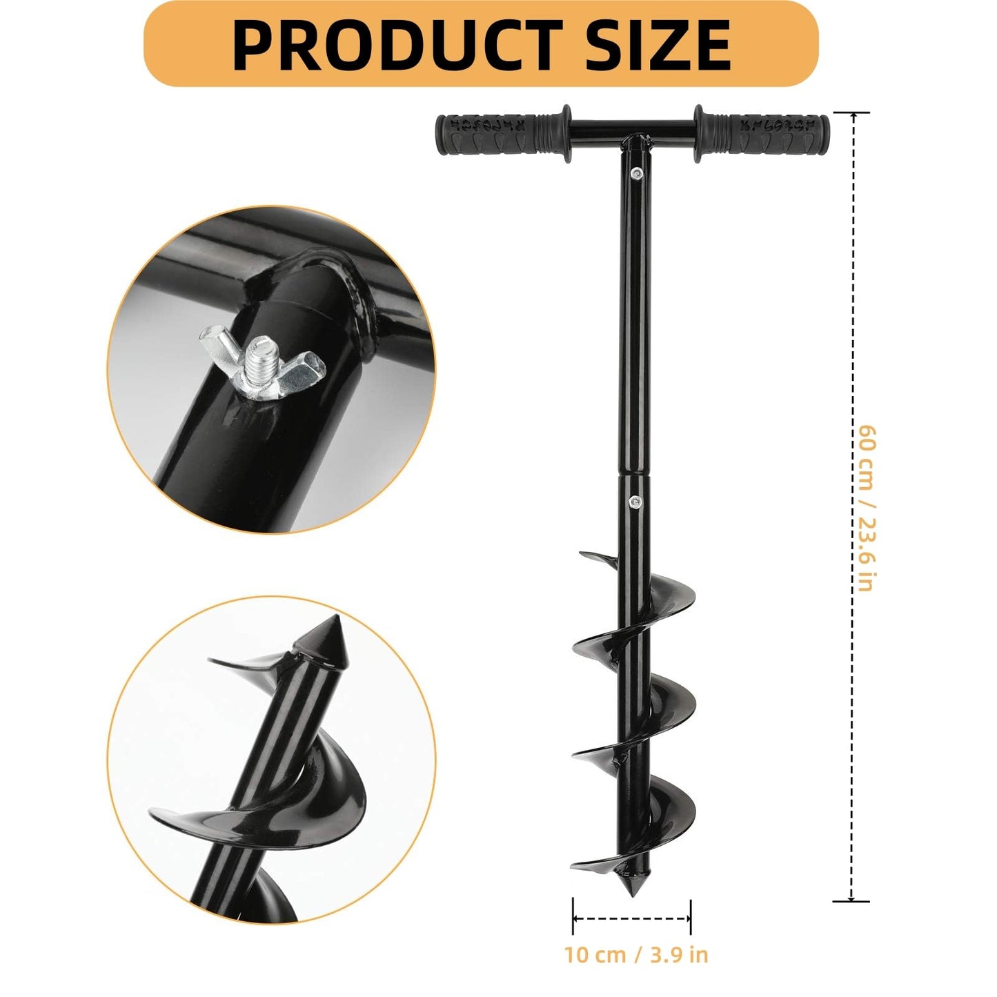 Fence Post Auger,Post Hole Digger Hand Drill, 10X60cmPost Hole Digger with Non-Slip Handle, Adjustable Post Hole Auger for Gardening Planting, Bulb Planting, Umbrella Hole, Mixing Fertilizer