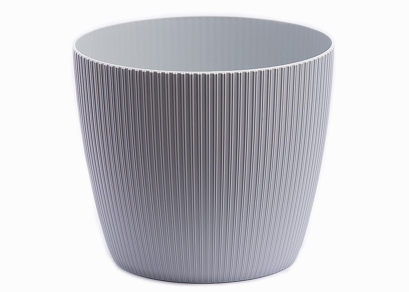 Home Garden Ornaments Plant Pots Indoor 15.5cm Diameter – Round and Plastic Plant Pot of Light Grey Colour – Striped Flower Pot – Decorative Flower Pots Outside (Ø15.5cm, Light Grey)