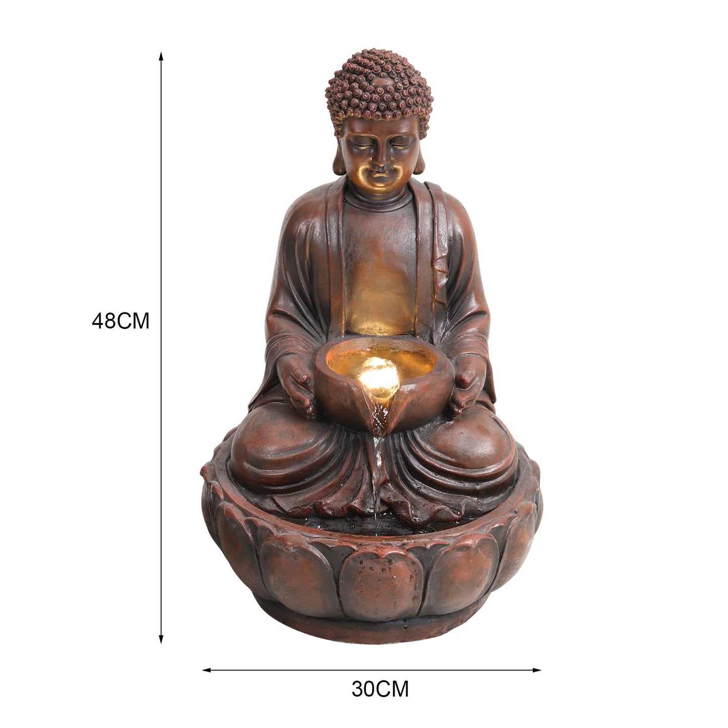 BTGGG Solar Powered Garden Water Feature Indoor/Outdoor Fountain Meditating Buddha Water Fountain Yard Garden Water Feature with LED Light Statues Patio Decoration