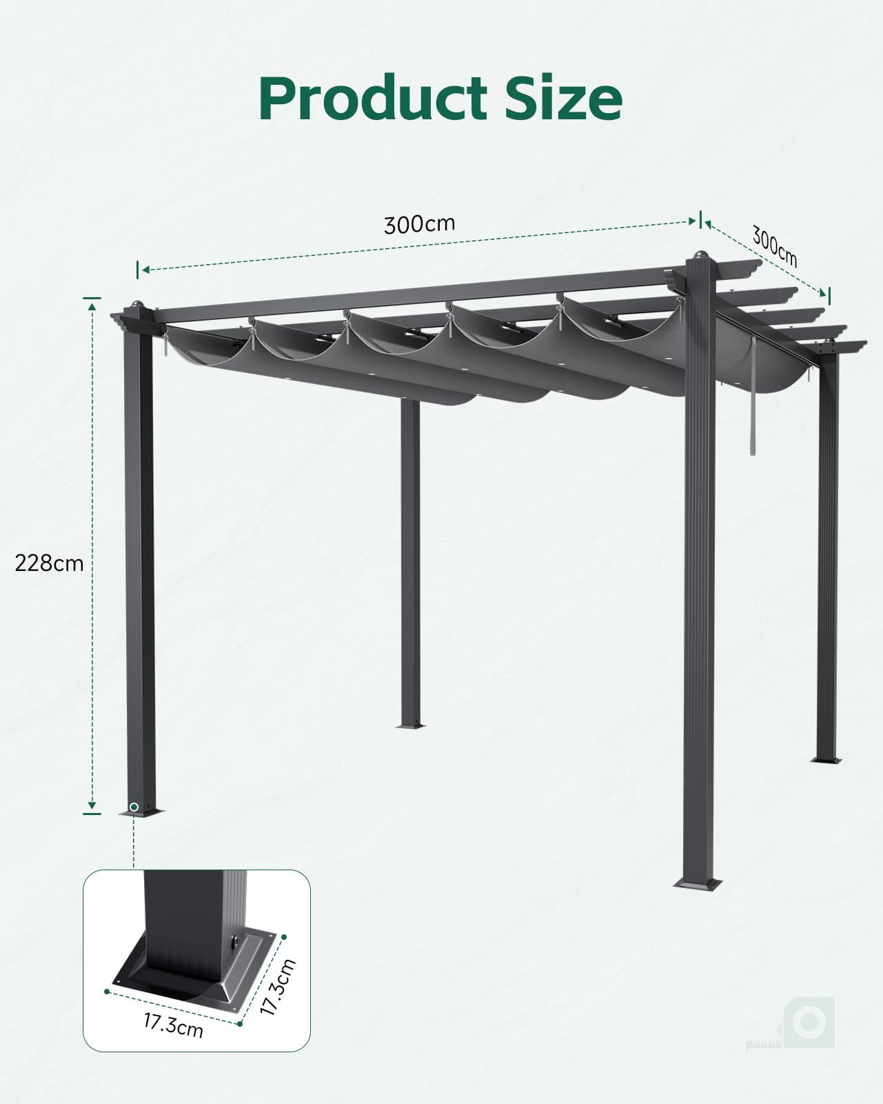 The Fellie 3M x 3M Aluminium Pergola with Retractable Roof, Outdoor Garden Gazebos Water-resistant, Large Metal Retractable Pergola Sun Shade Shelter for Garden, Patio, Poolside, Party, BBQ, Dark Grey