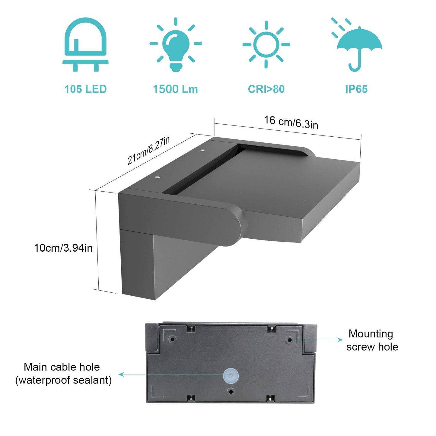 Klighten 24W LED Wall Light Outdoor Indoor Waterproof IP65 Adjustable Lamp Modern Outside Light Aluminum Wall Lighting for Entrance Garden Balcony, Dark Gray, Warm White 2700K-3000K