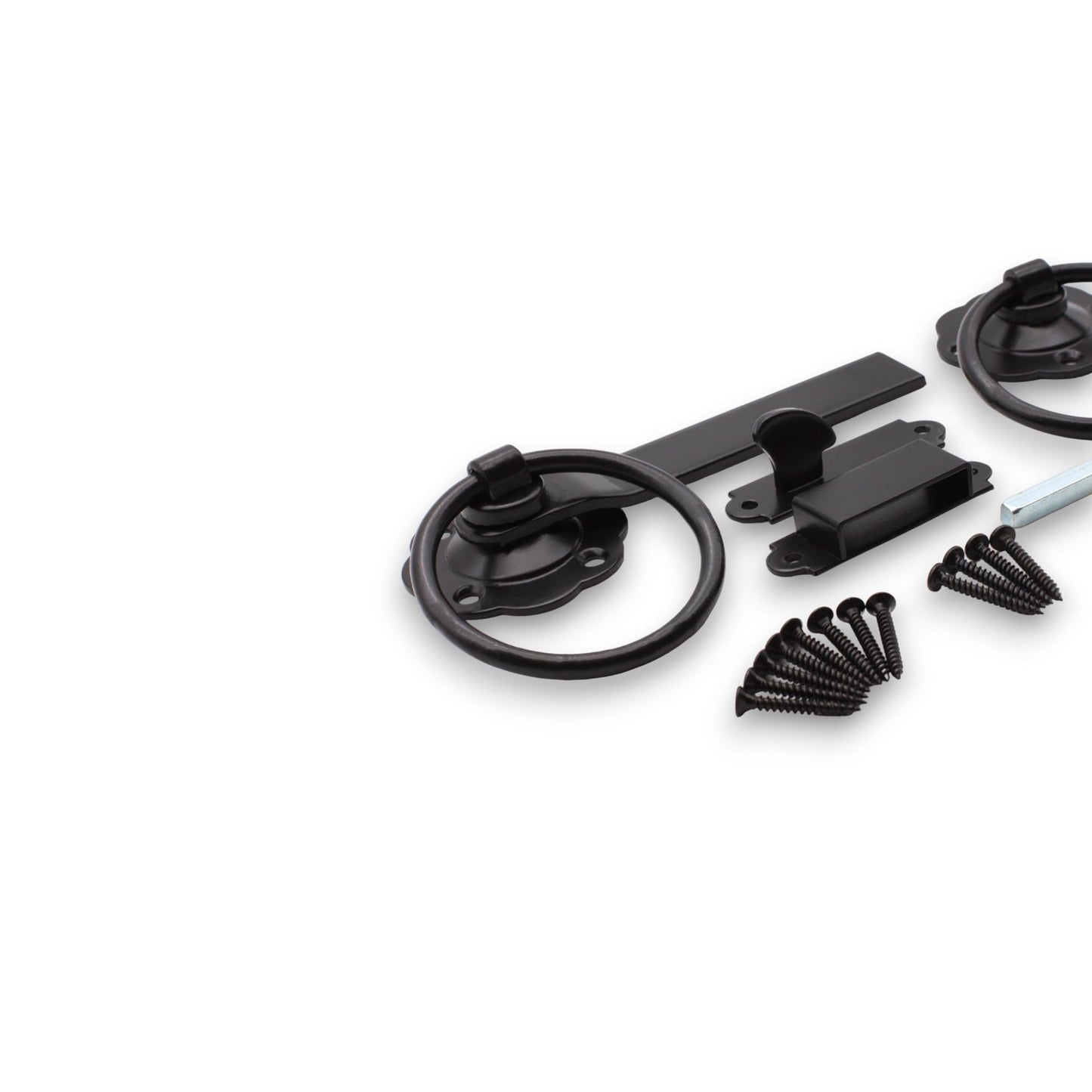 Infinity Decor Heavy Duty Epoxy Black 6" 150mm Plain Ring Gate Latch Set – Garden Gate Shed Latch Catch Set Ideal for Wooden Gate and Garage Doors