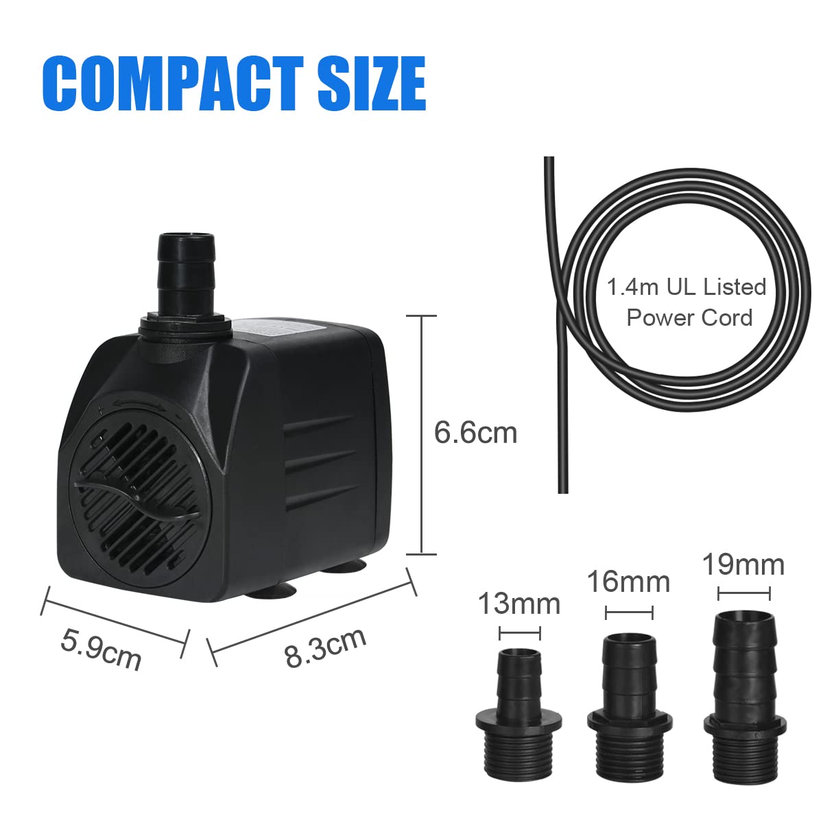 Flintronic Submersible Water Pump(25W 1500L/H), Ultra-Quiet Water Pump, 400Gph 2.2m/7.2ft High Lift Fountain Pump for Aquarium,Fish Tank,Statuary,Hydroponics,4 Suction Cup,1.4m Power Cord & 3 Nozzles
