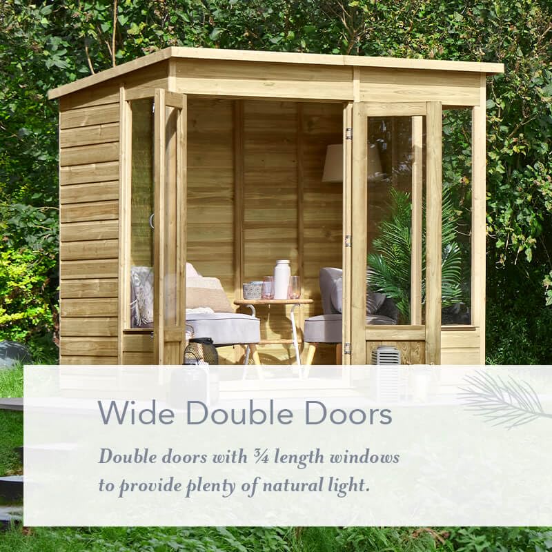 Forest Garden Beckwood Summerhouse Log Cabin 7'5' (2.26m x 1.7m) Pent Double Door Summer House Wooden Garden Room