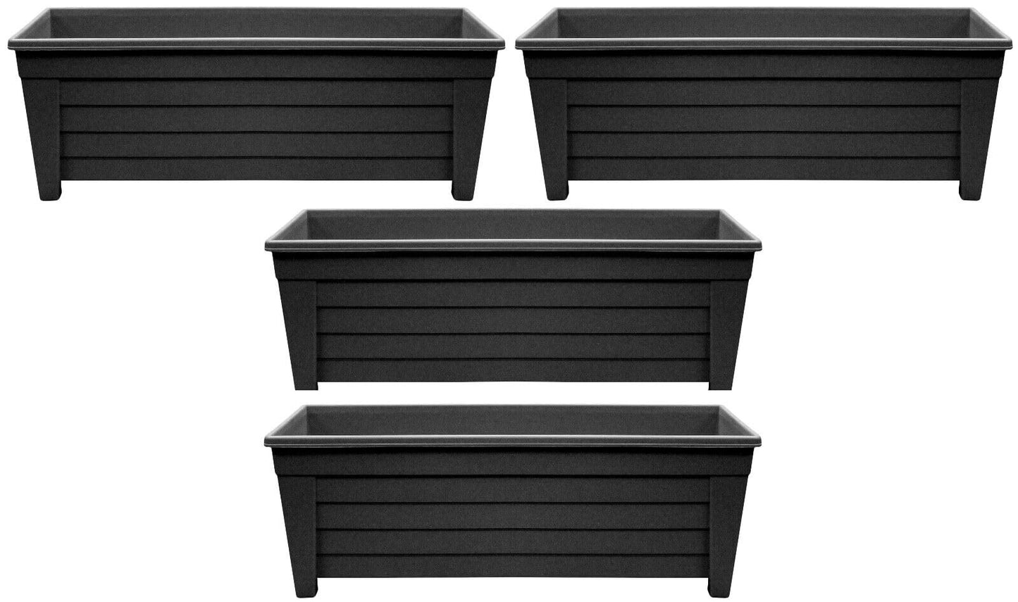 Muddy Hands Pack of 4-55cm Black Long Trough Plant Pot Plastic Planter Indoor Home Outdoor Garden Window Herb Flower Box