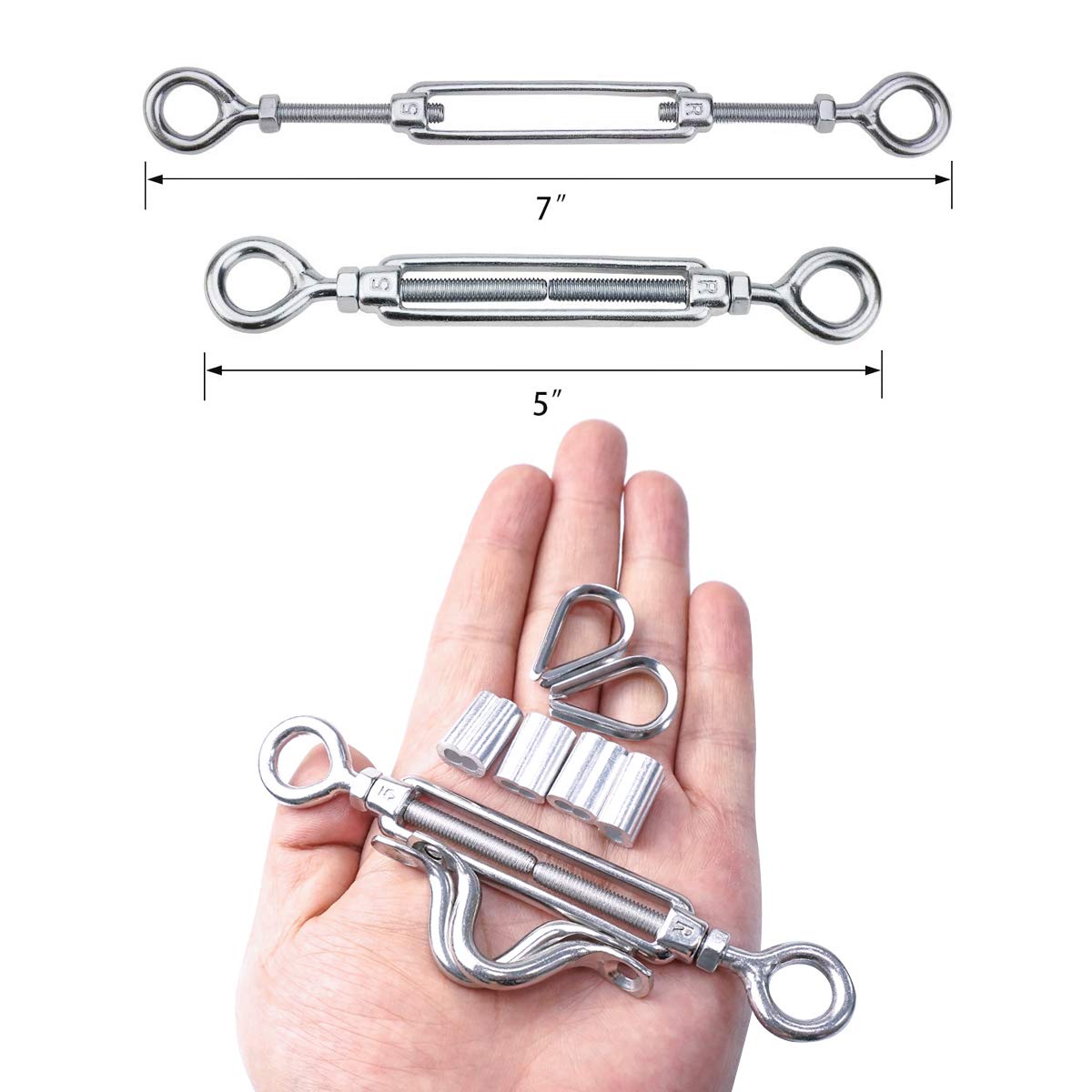 TooTaci 3mm Wire Rope Kit, Balustrade Wire Kit, 122M/ 3mm Stainless Steel Wire Rope, Steel Cable 7×7 Strands, with 20pcs M5 Turnbuckle Wire Tensioner Kit, 3mm Wire Balustrade Kits for Decking, Fencing