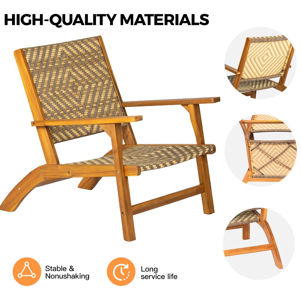 Panana 3 Pieces Garden Furniture Set Solid Acacia Wood Side Table and PE Rattan Wicker Wooden Chairs Bistro Set for Outdoor, Patio, Porch, Poolside, Balcony