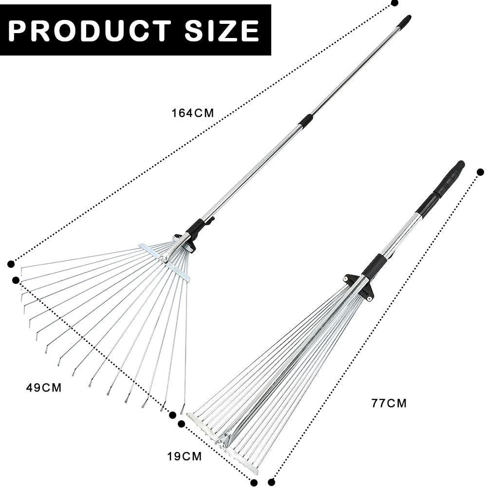 Unibos | Garden Rake | Rake for Gardening | Soil Rake Artificial Grass Leaf Rake 25 tines | Moss Rake for Quick Clean up Lawn & Yard Garden Rakes Gifts | 38-63 inch Adjustable