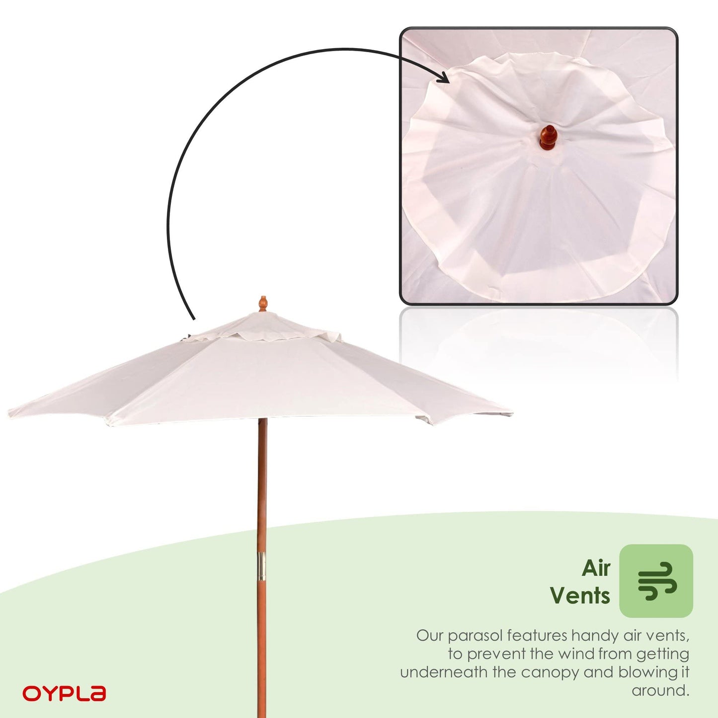 Oypla 2.1m Wooden White Garden Parasol Outdoor Patio Umbrella Canopy
