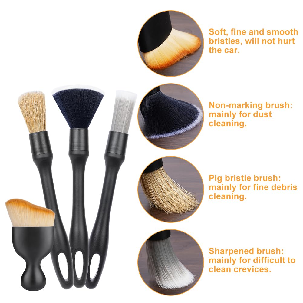URAQT 5 PCS Car Detailing Brush Set, Car Brush Interior, Car Detailing Brushes Duster with Soft Bristles, Car Cleaning Brush Dust Removal Brushes Tool for Interior/Exterior Automotive Trim Wheel Rim