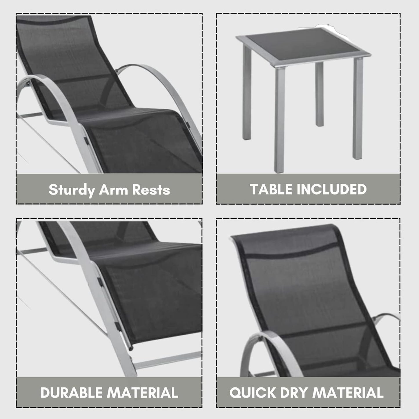 Garden Mile 2 X Garden Sun Lounger Strong Steel Gravity Chair Tanning Bed Garden furniture Sunlounger Patio Outdoor Waterproof (Sun Lounger Set)