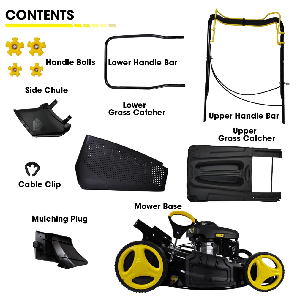 21″ Self Propelled RocwooD Petrol Mulching Lawnmower Folding Handle Side Chute 51CM Cut Width Rotary Blade 65 Litre Capacity 7 Cut Positions 173CC Engine