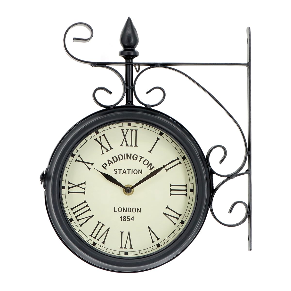 Charles Bentley Paddington Outdoor And Indoor Double Sided Wall Clock, Black, Analogue Design, Plastic, Metal, Quiet Ticking, Roman Numerals, Vintage, Patio Clock, Living Room, Kitchen (32x27x9.5cm)