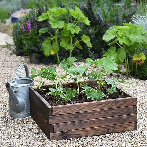 Wooden Raised Garden Planter Treated Fir Wood Outdoor Flower Trough Herb Vegetable Bed in 3 Sizes Bottomless Assembly Required (Medium 80x60cm)