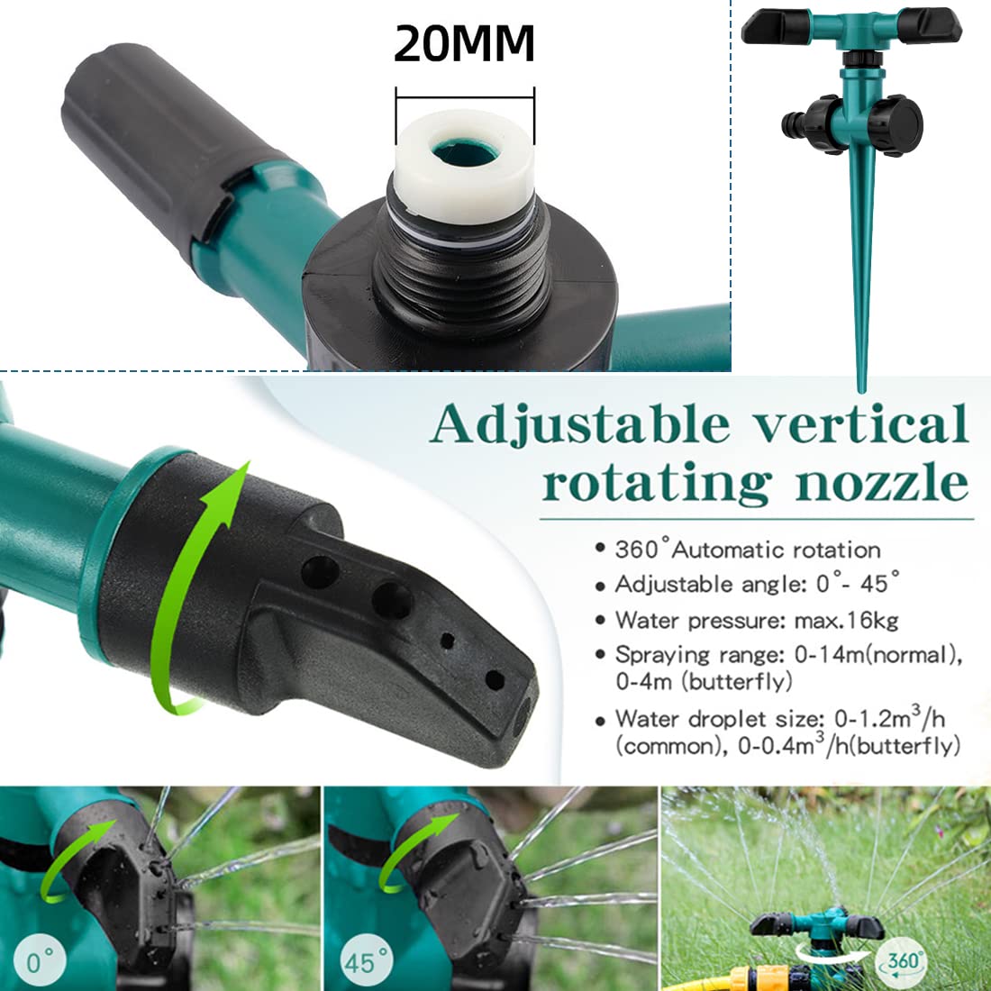 Garden Sprinkler Lawn Water Sprinkler Automatic 360 Rotating 3 Arms Sprayer Adjustable Sprinkler Irrigation System for Watering Veggies Flowers Grass Lawn Plants