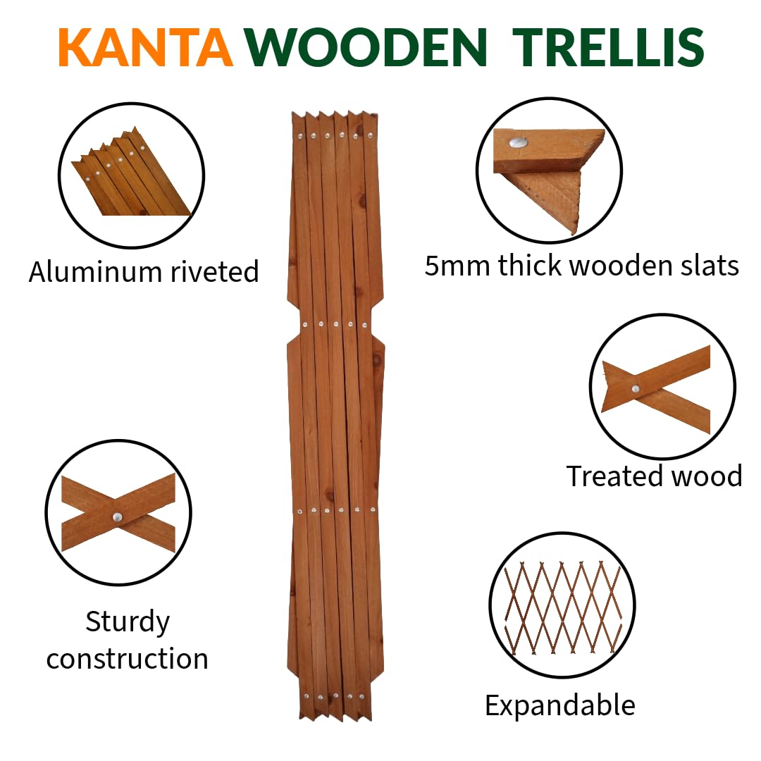 KANTA 3 x Garden Expanding Wooden Trellis Expandable Trellises Aluminum Riveted Each Piece Expands to 180cm x 60cm Climbing Plants Support