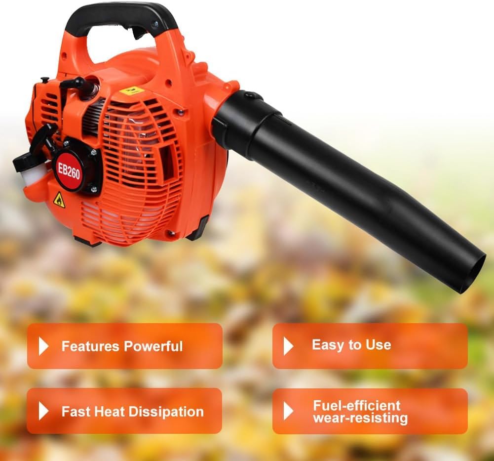 26cc Petrol Leaf Blower, Handheld Leaves Blowing Dust Snow with Adjustable Shoulder Strap for Patio Cleaning, Lawn Care, Leaves Garden Orange