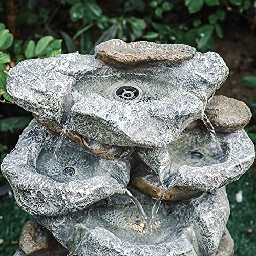 Garden Water Feature Decorate Cascading Tiered Water Fountain Pump Waterfall with LED Lights Indoor/Outdoor, Winding Rockery Waterfall, Dark Grey