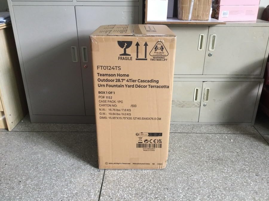 Teamson Home 28.7" 4-Tier Cascading Bowl Solar Powered Water Fountain for Outdoor Living Spaces, Terracotta