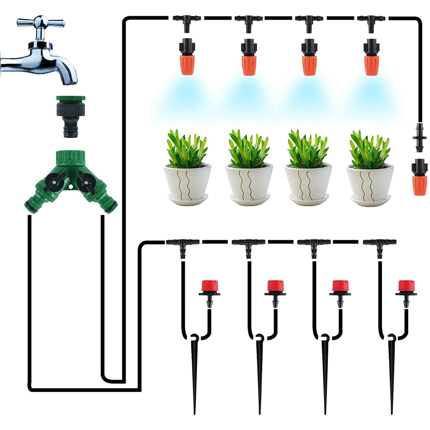 BORUIT 30M DIY Auto Drip Irrigation Kit,100FT Irrigation Pipe, Irrigation Sprinklers,Great Drip Watering System Garden Plant Watering Devices for Flower Bed, Patio, Garden Greenhouse Plants